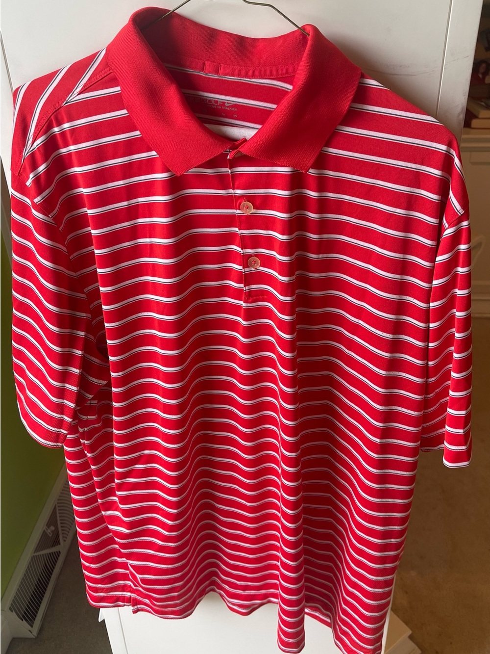 Nike Red and White Striped Polo Shirt